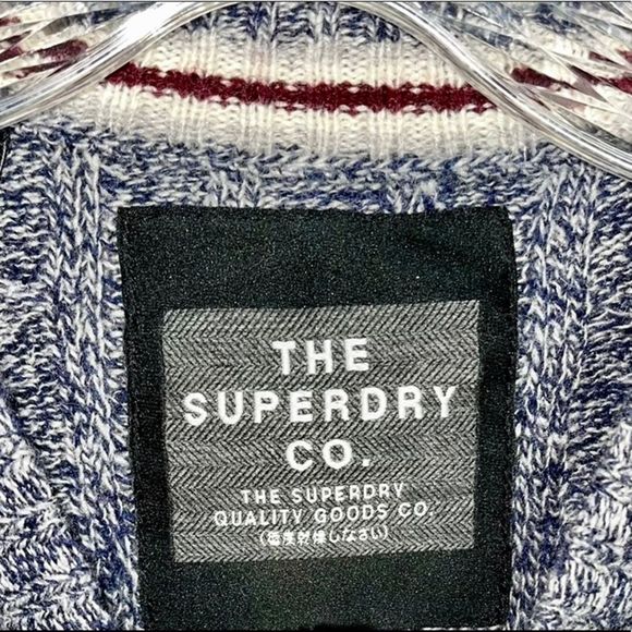 SUPER DRY Men’s Navy Marine Twist Blue Marled Long Sleeve Sweater - Picture 5 of 6